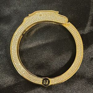 Elegant Gold Handcuff Bangle with Crystal Accents